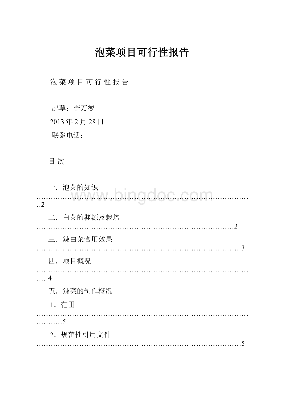 泡菜项目可行性报告Word下载.docx_第1页