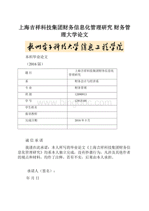 上海吉祥科技集团财务信息化管理研究财务管理大学论文文档格式.docx