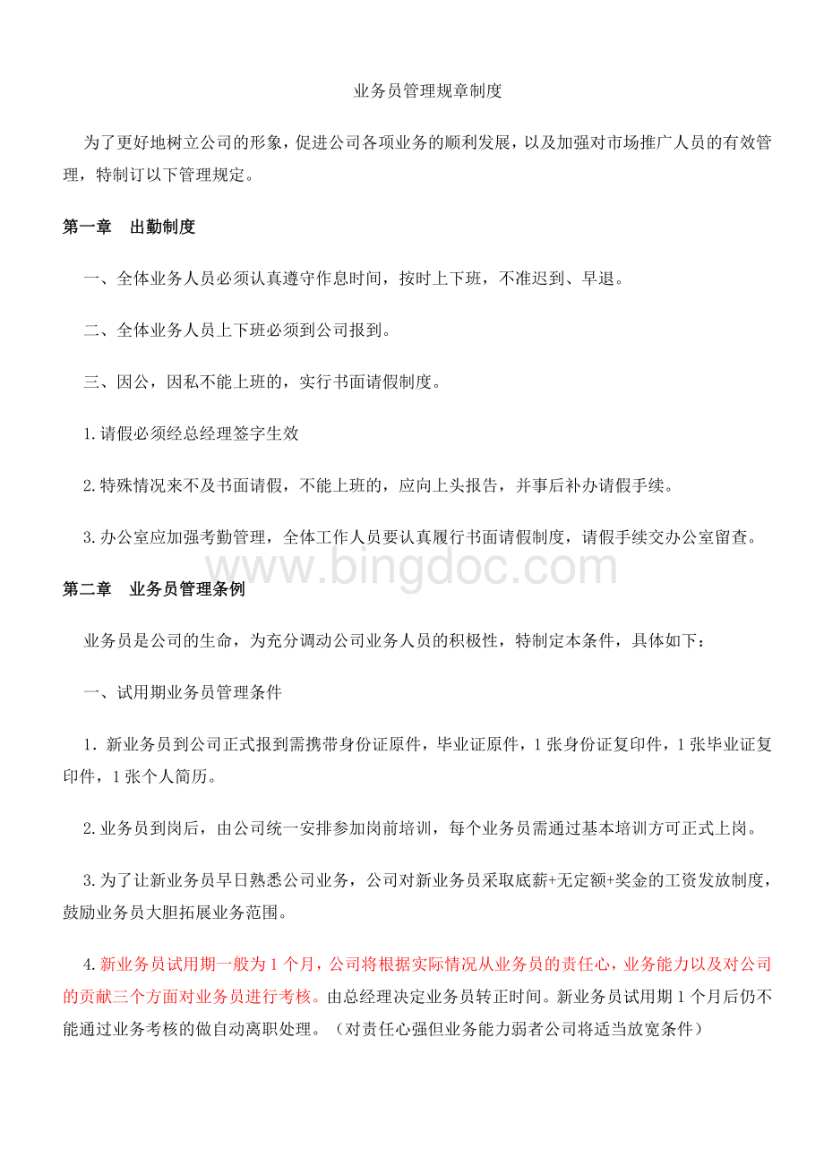 业务员管理规章制度新(修改版)Word文档下载推荐.doc