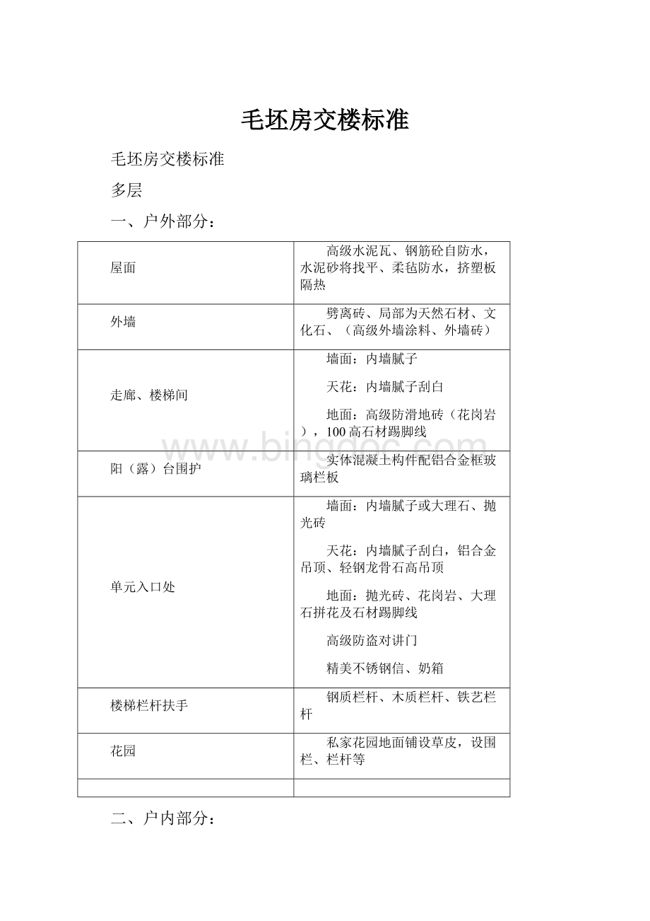 毛坯房交楼标准Word下载.docx_第1页