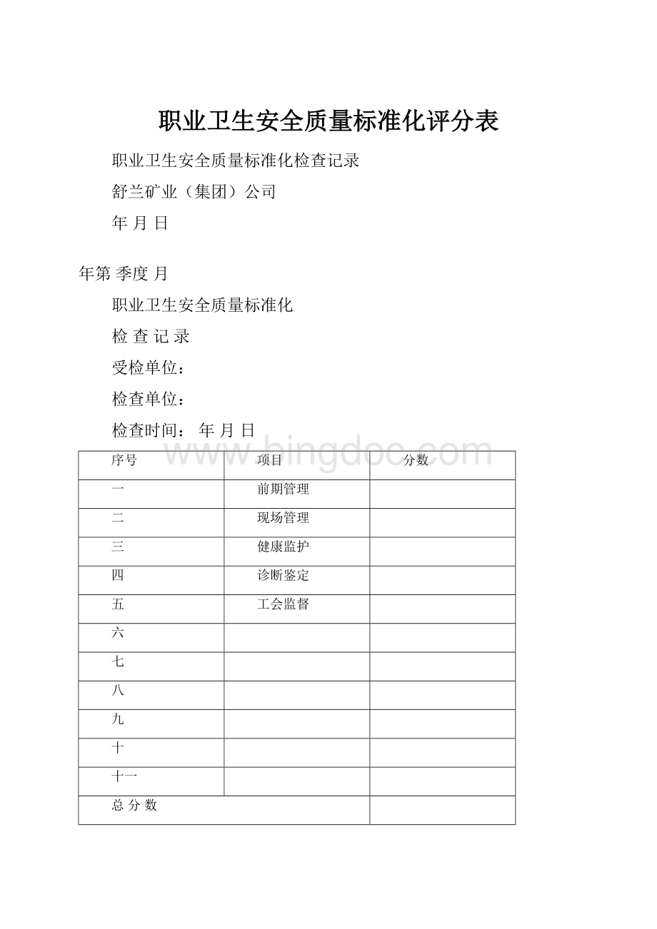 职业卫生安全质量标准化评分表Word文档格式.docx