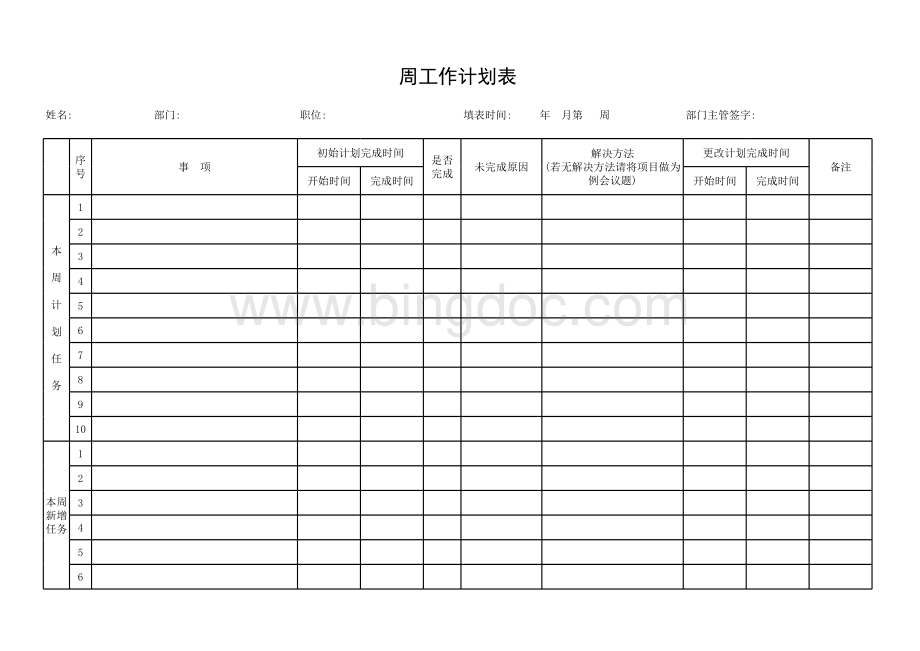 公司周计划表表格文件下载.xls_第1页