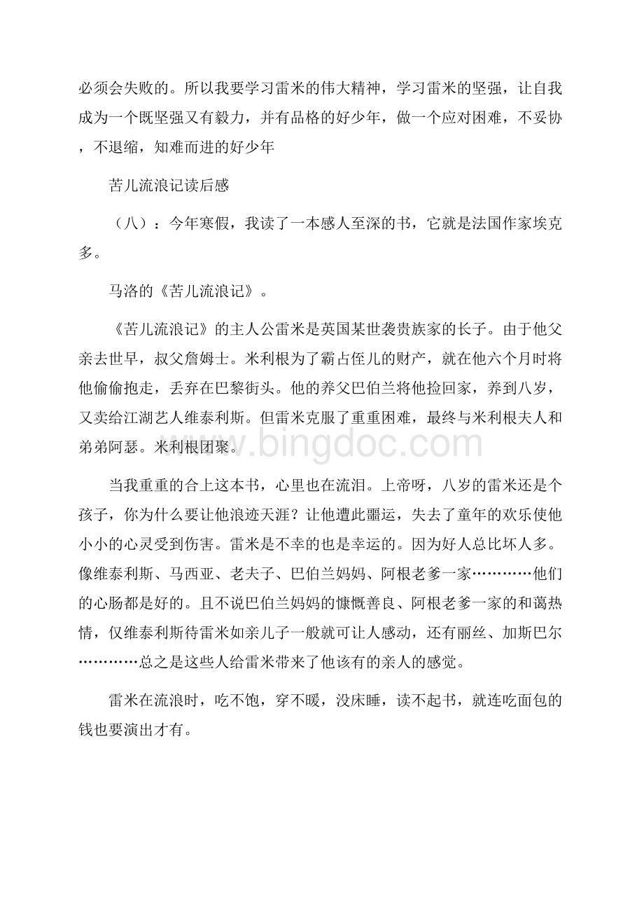 苦儿流浪记读后感30篇Word文档下载推荐.docx_第3页