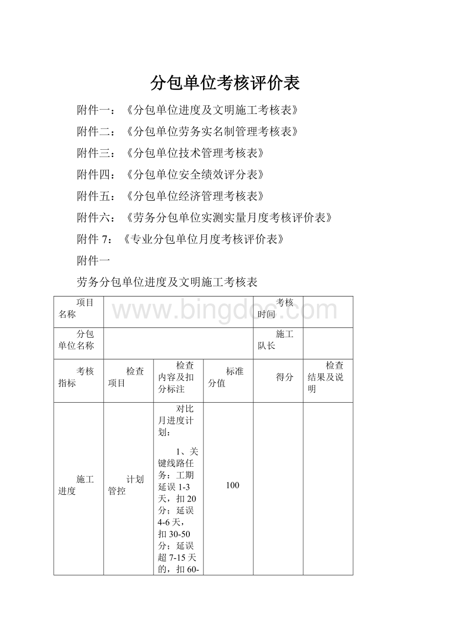 分包单位考核评价表Word文件下载.docx_第1页