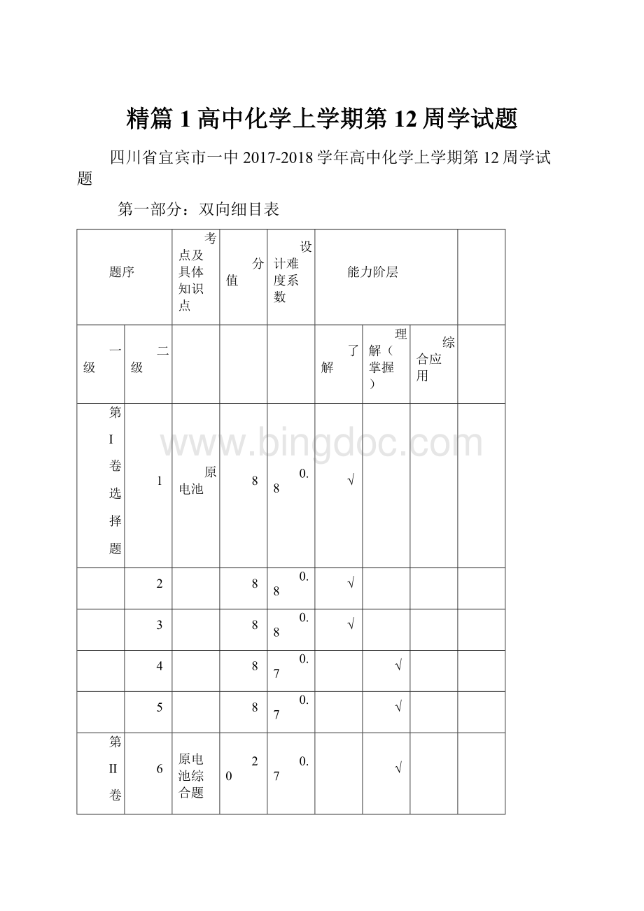 精篇1高中化学上学期第12周学试题.docx_第1页