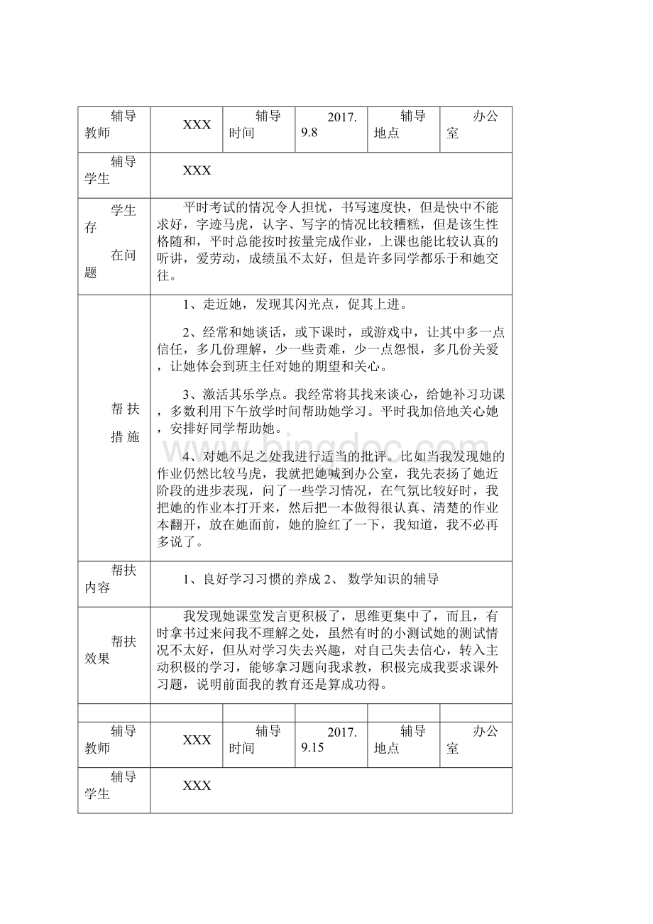 最新六年级学困生留守儿童建档立卡生一学期的帮扶记录.docx_第2页