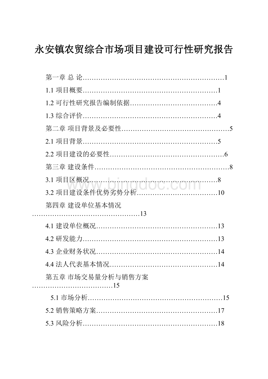 永安镇农贸综合市场项目建设可行性研究报告Word文档格式.docx