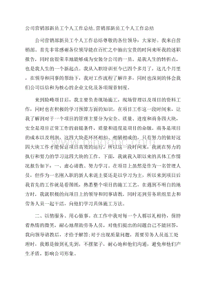 公司营销部新员工个人工作总结,营销部新员工个人工作总结Word下载.docx