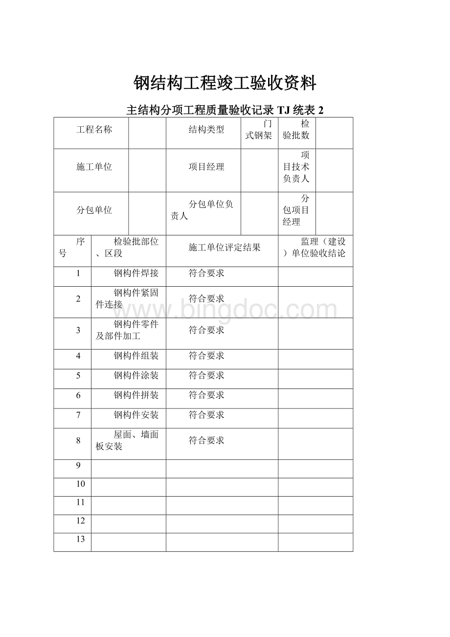 钢结构工程竣工验收资料.docx_第1页