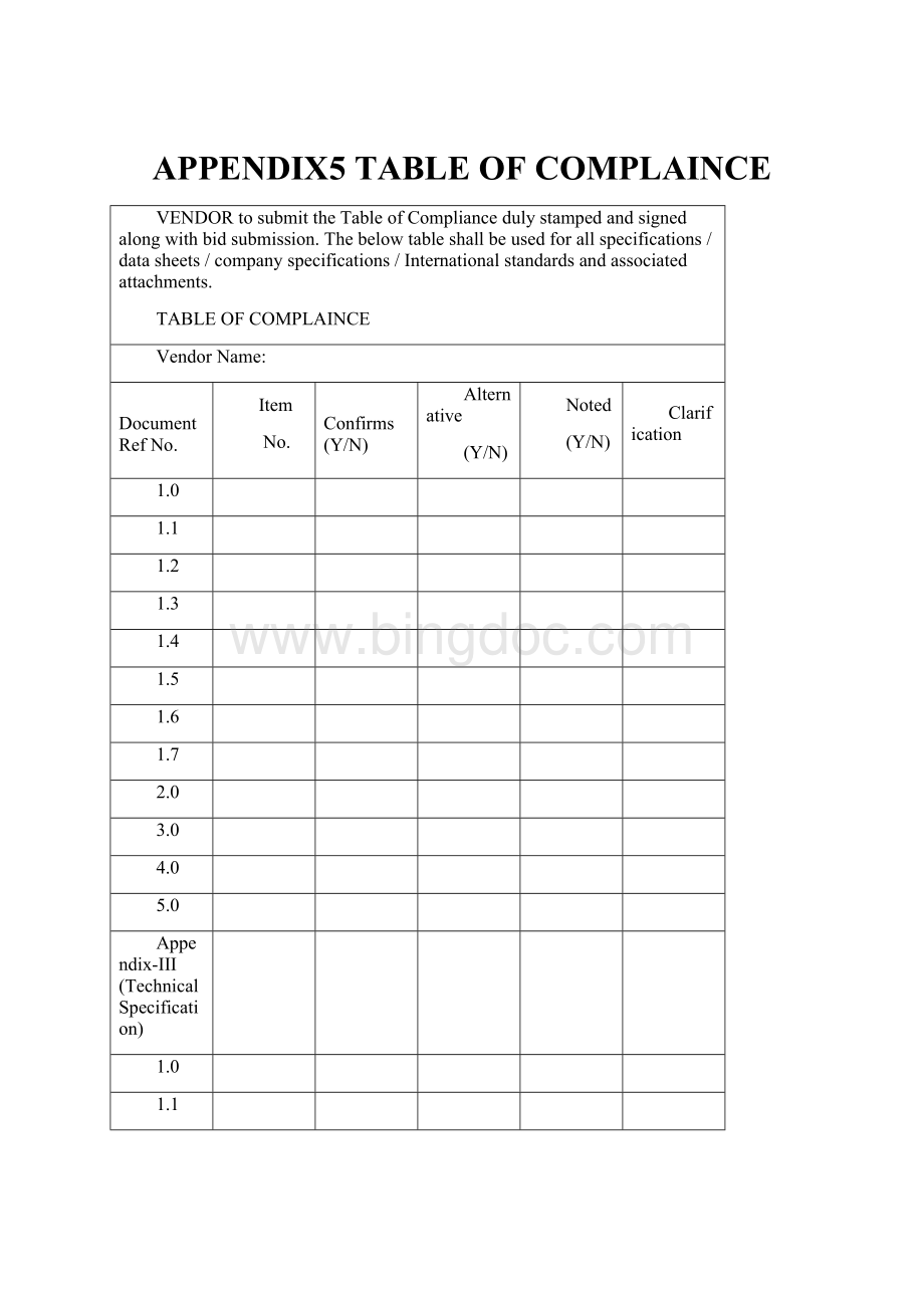 APPENDIX5 TABLE OF COMPLAINCE.docx_第1页