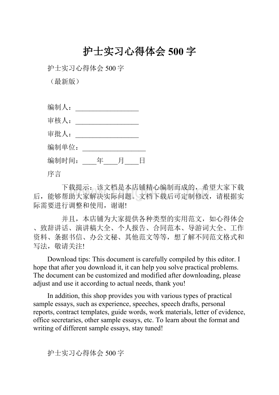 护士实习心得体会500字文档格式.docx