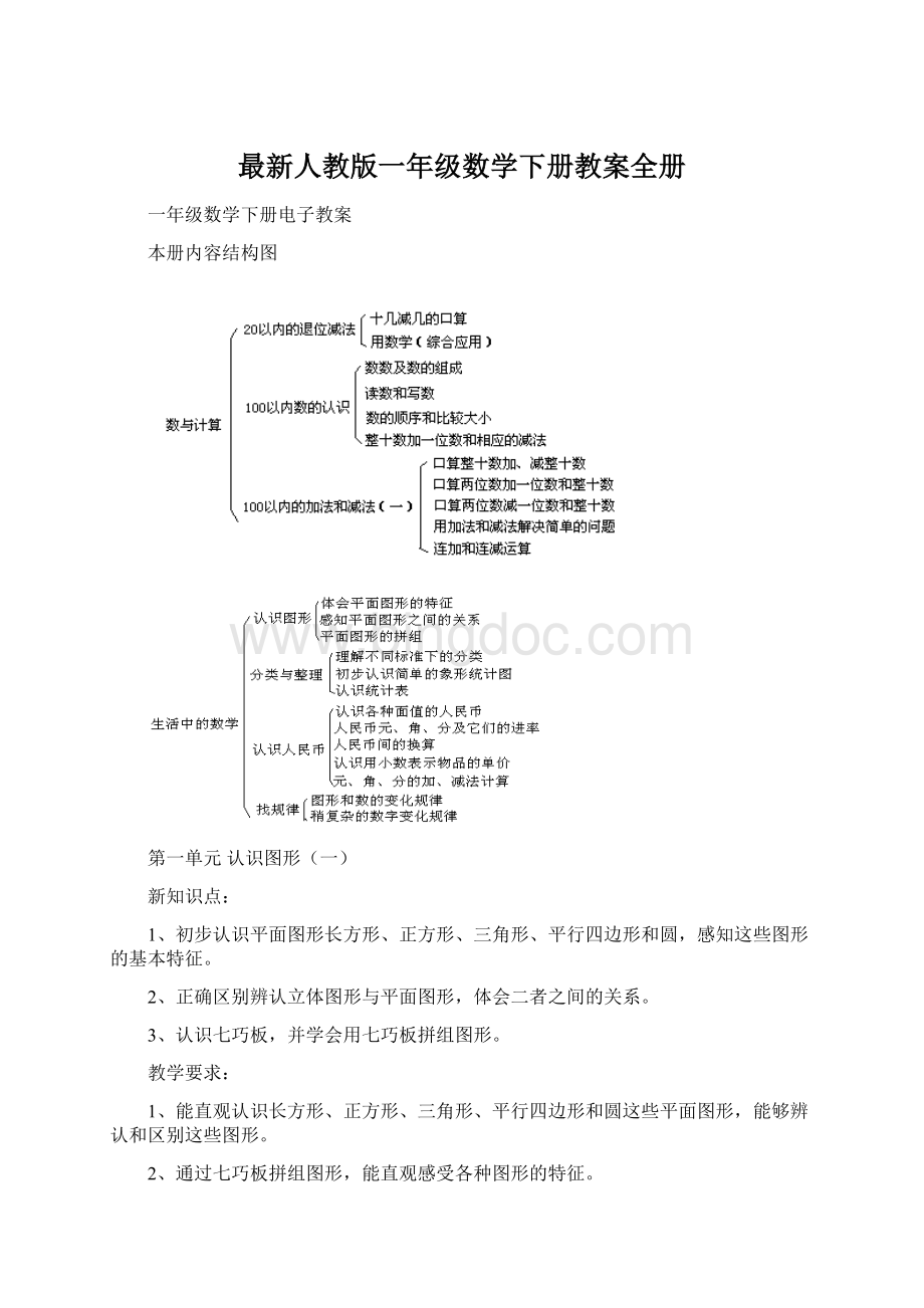 最新人教版一年级数学下册教案全册Word文档格式.docx