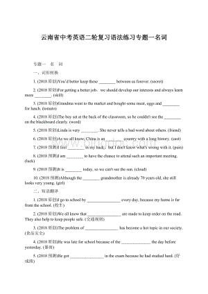 云南省中考英语二轮复习语法练习专题一名词.docx