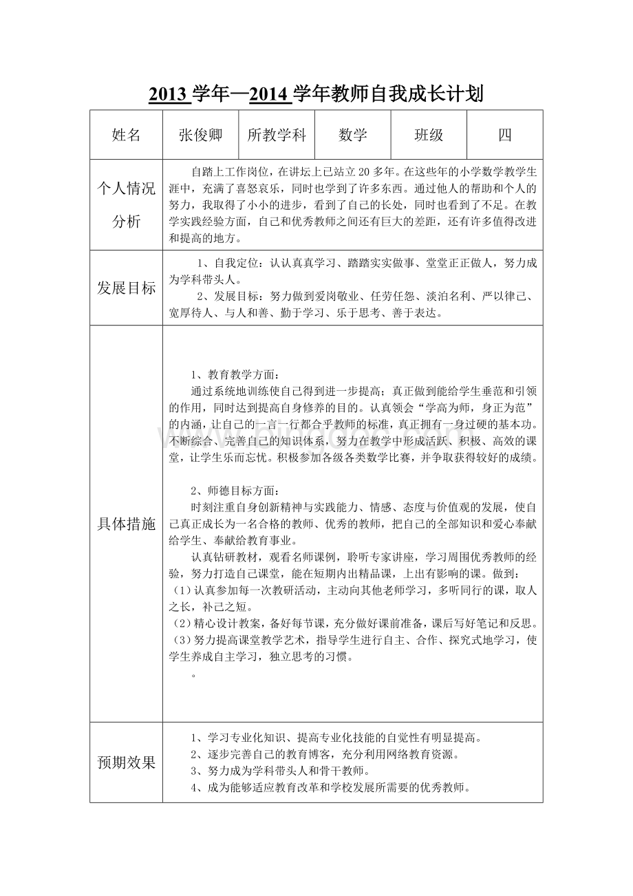 教师成长自评反馈表.doc