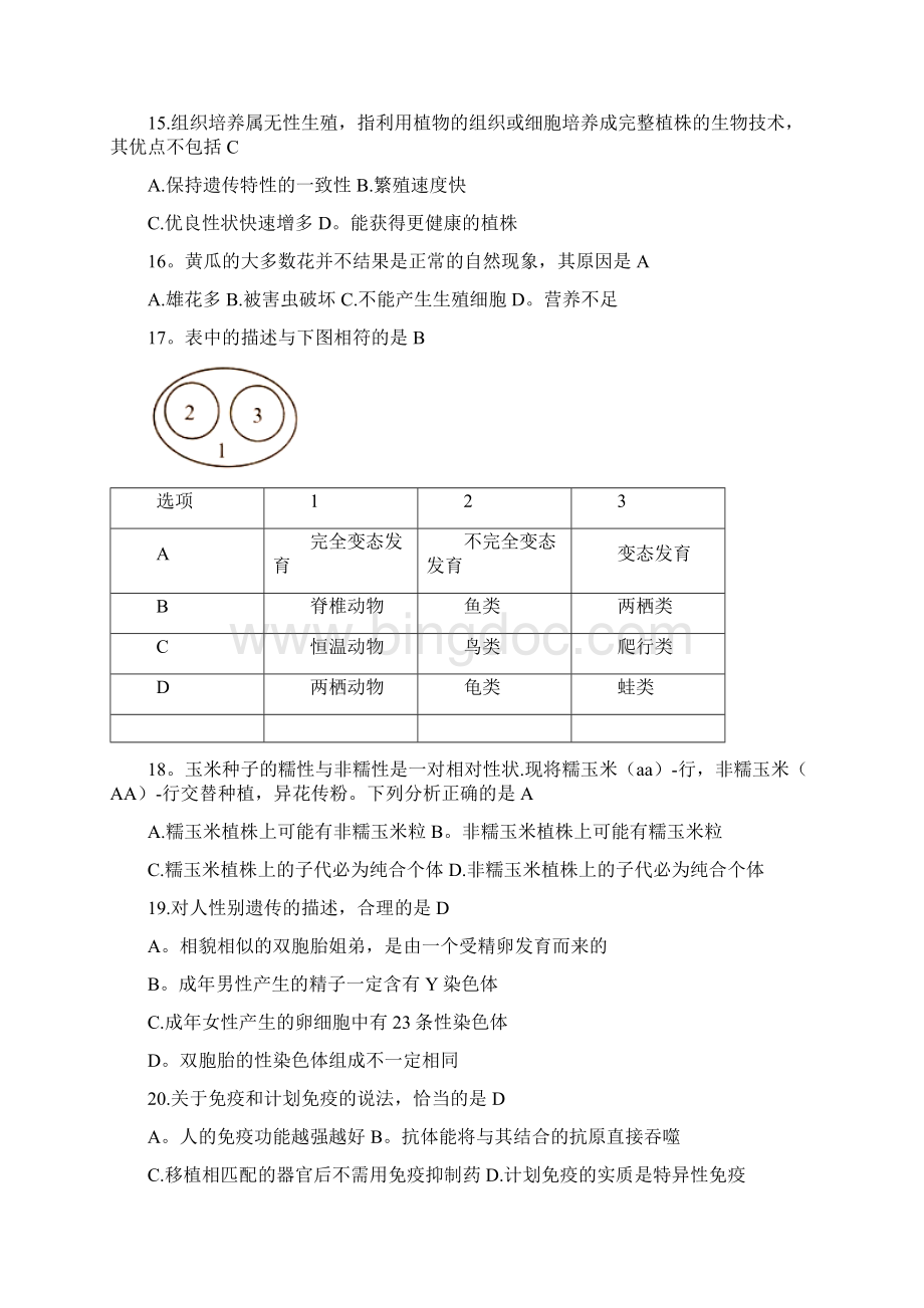 湖南省岳阳市中考生物真题试题含答案整理.docx_第3页