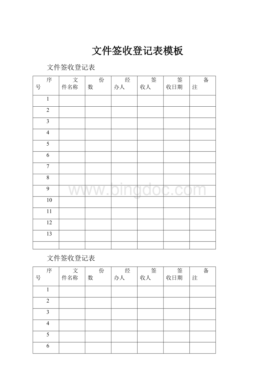 文件签收登记表模板Word格式.docx