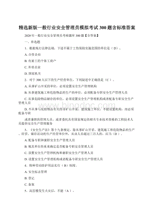 精选新版一般行业安全管理员模拟考试300题含标准答案Word文档格式.docx