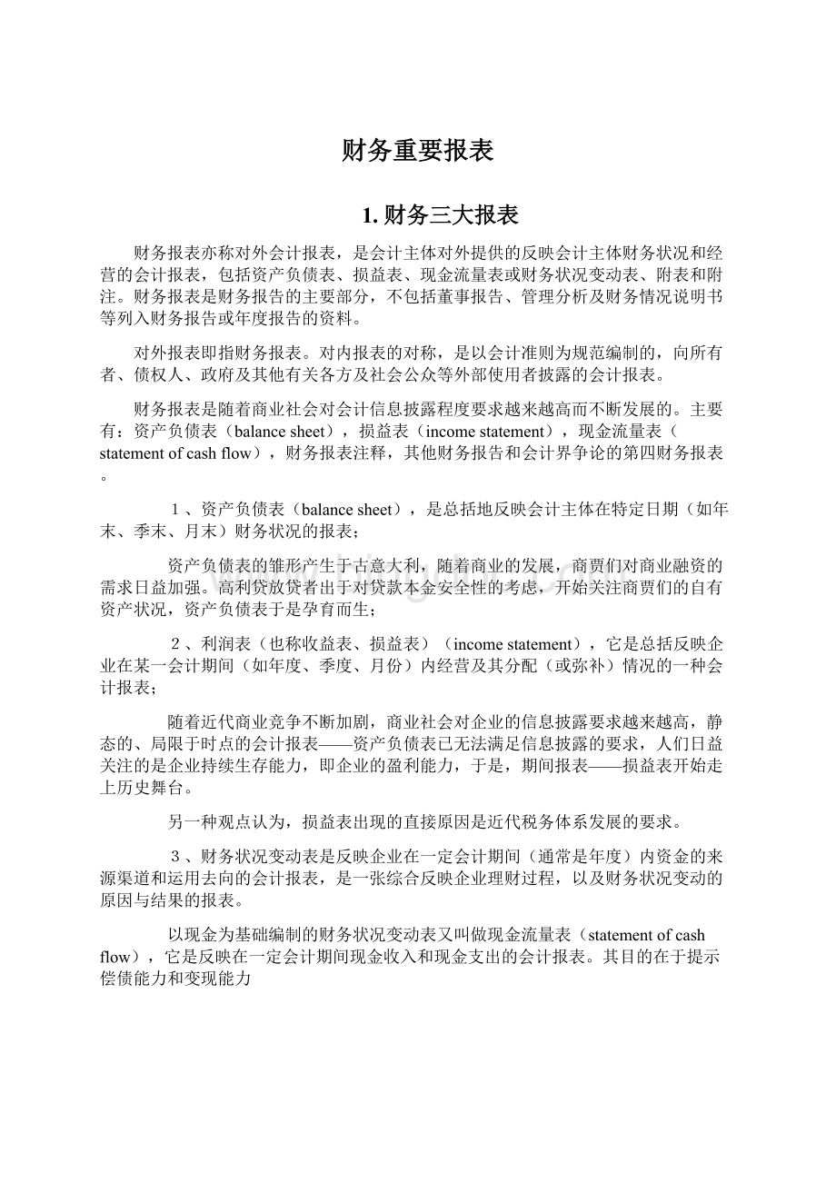 财务重要报表Word文档格式.docx