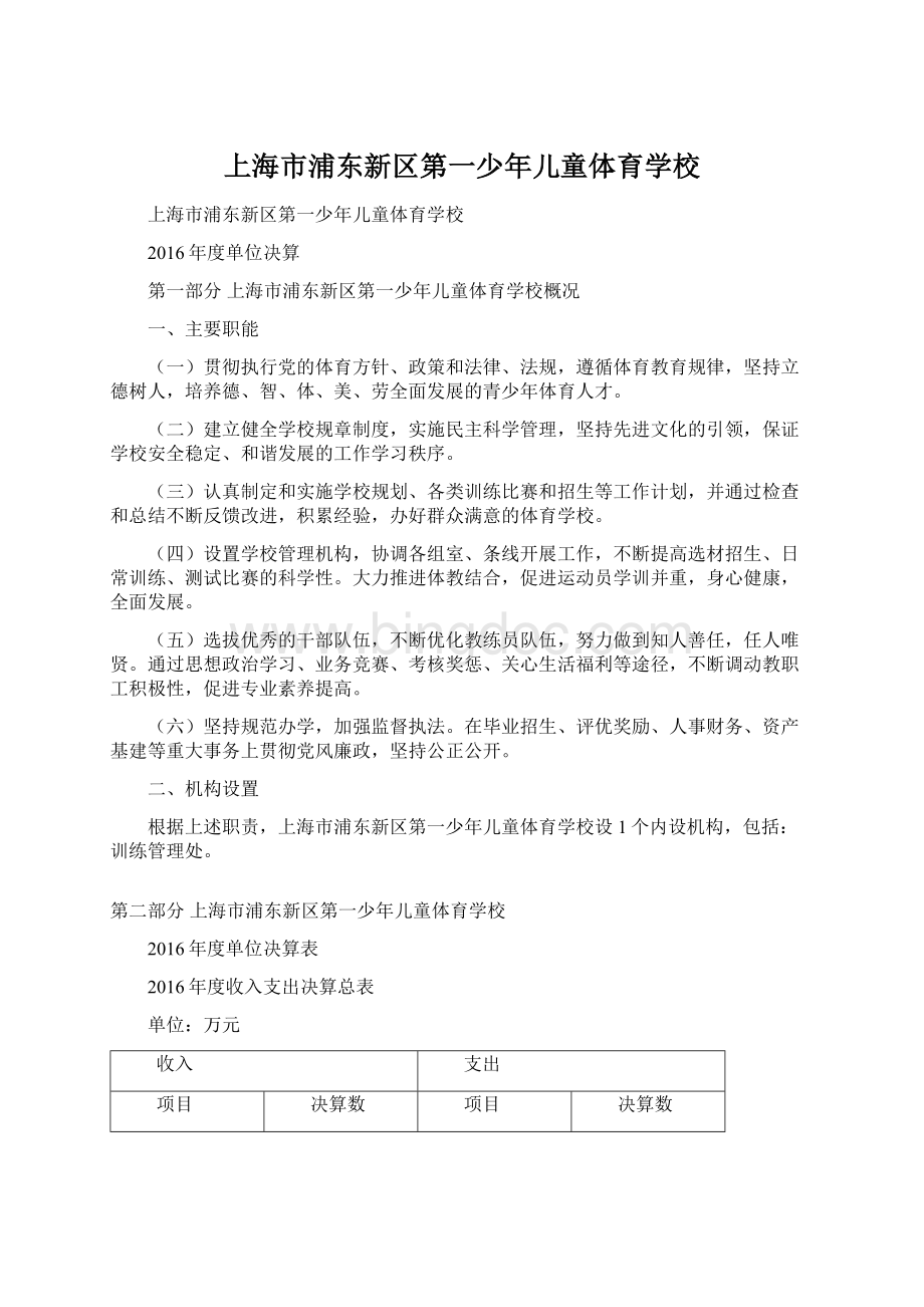 上海市浦东新区第一少年儿童体育学校Word下载.docx_第1页