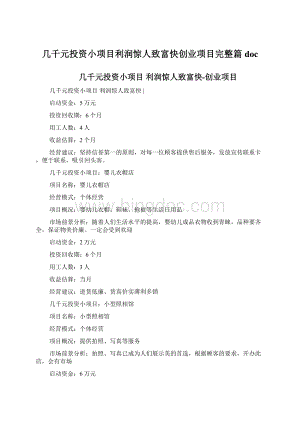 几千元投资小项目利润惊人致富快创业项目完整篇docWord文档下载推荐.docx