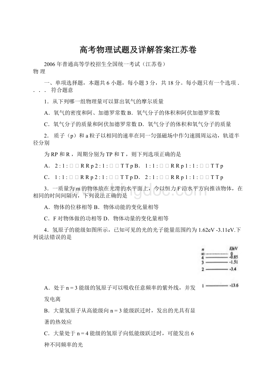 高考物理试题及详解答案江苏卷Word文档格式.docx_第1页