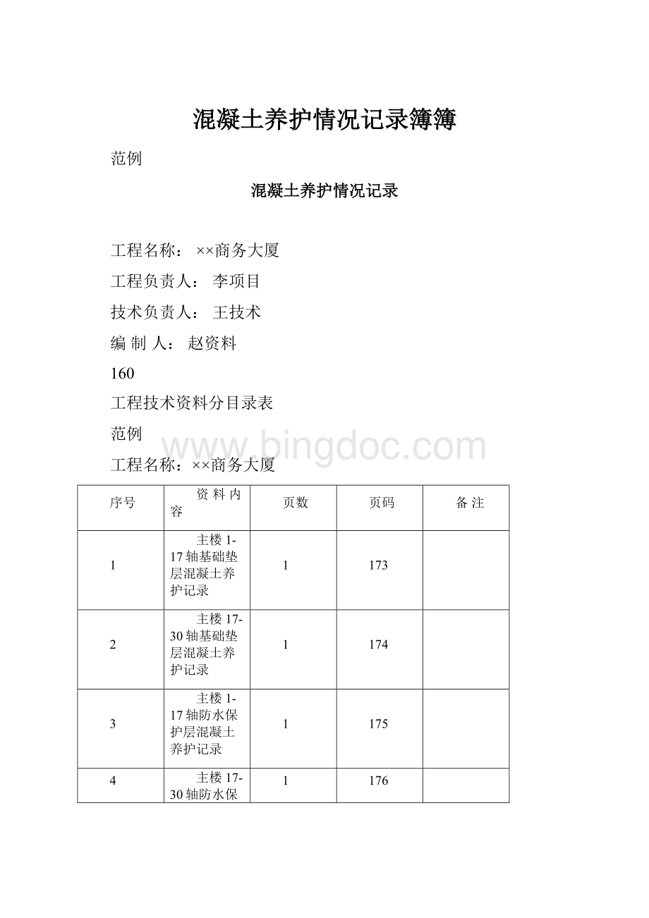 混凝土养护情况记录簿簿.docx