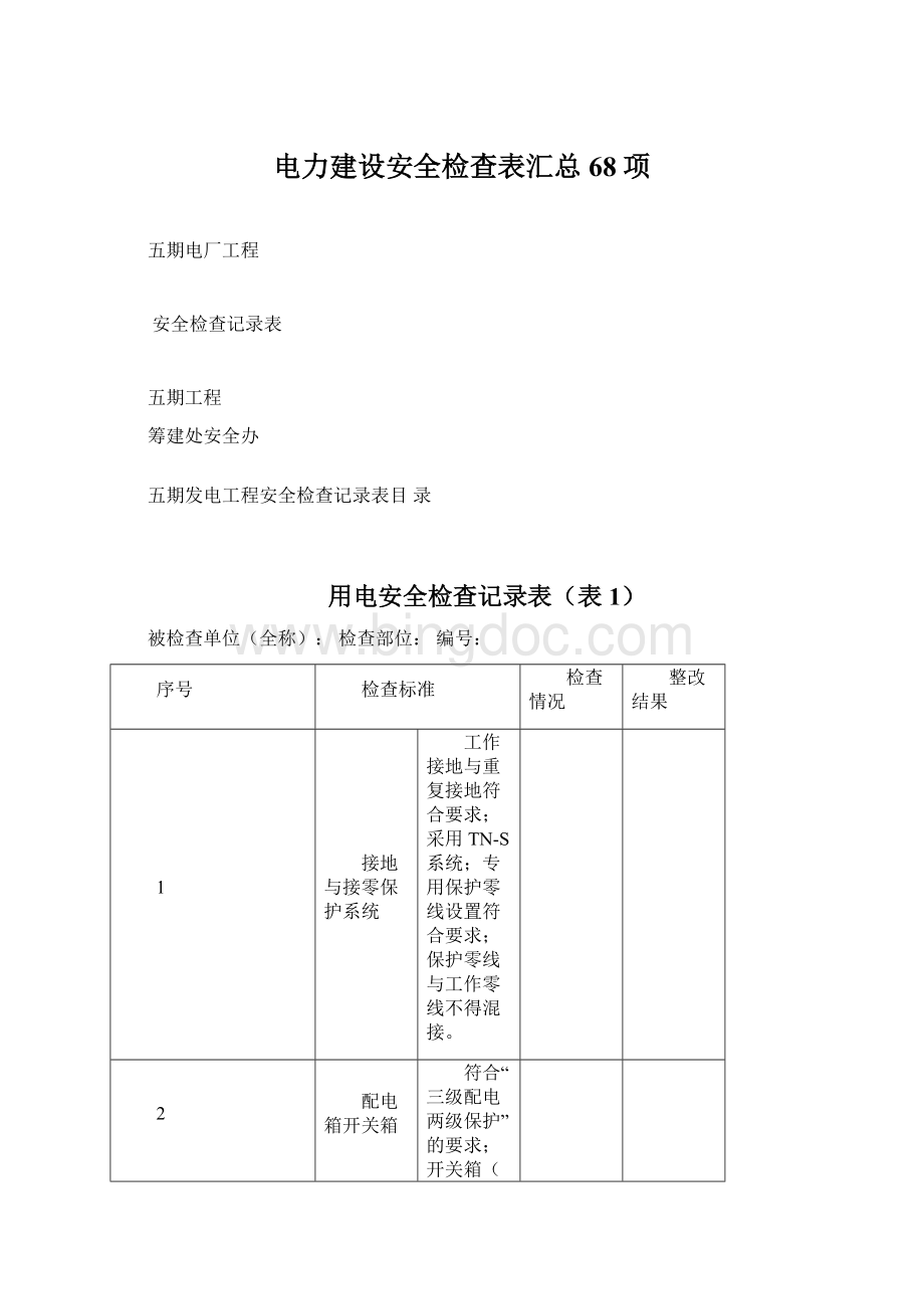 电力建设安全检查表汇总68项.docx_第1页