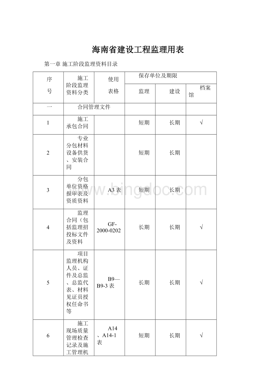 海南省建设工程监理用表.docx