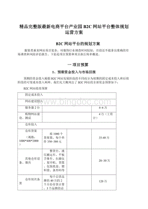 精品完整版最新电商平台产业园B2C网站平台整体规划运营方案.docx