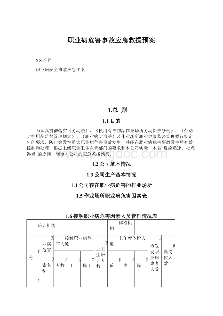 职业病危害事故应急救援预案Word格式文档下载.docx_第1页