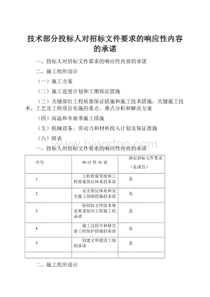 技术部分投标人对招标文件要求的响应性内容的承诺Word下载.docx