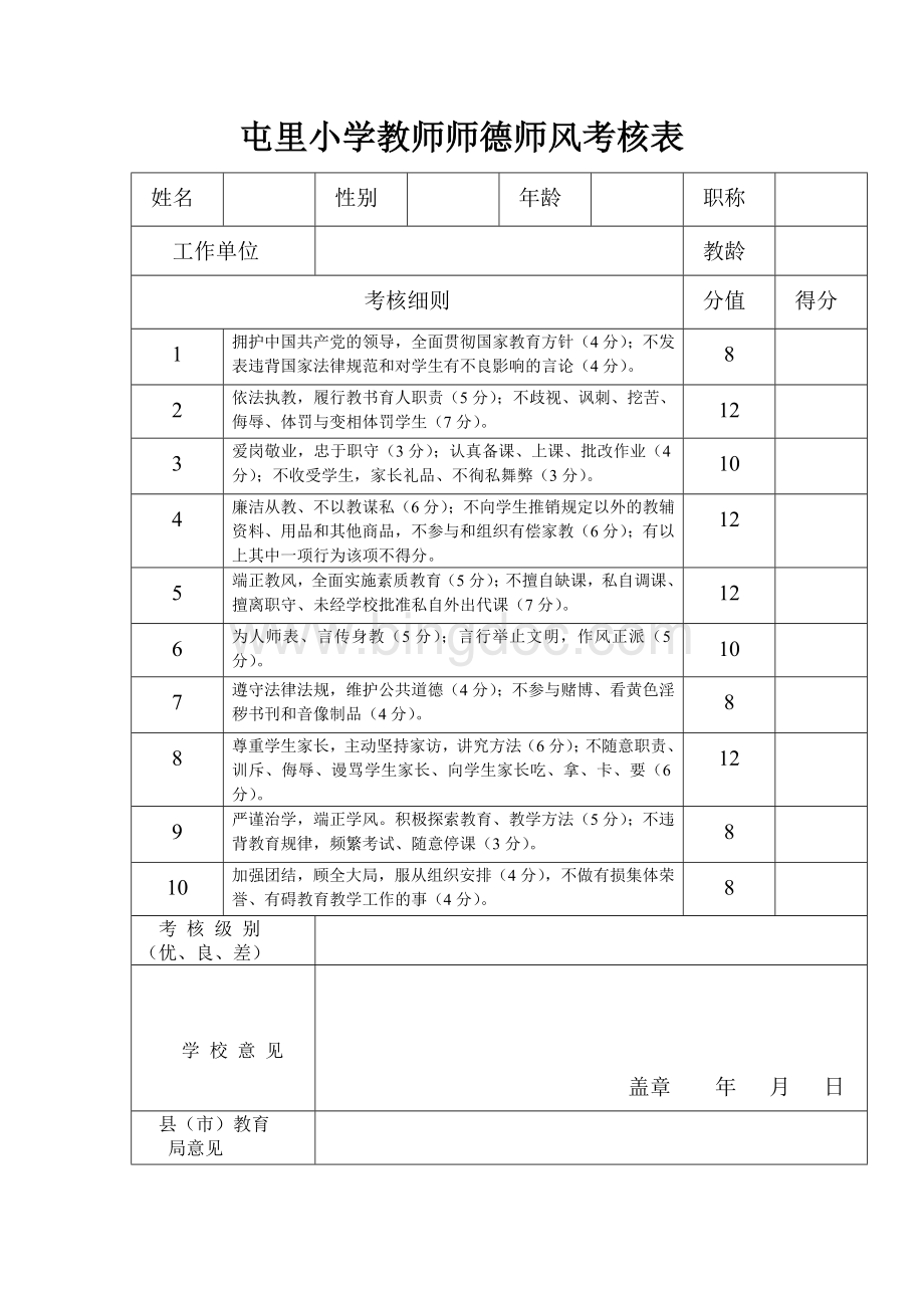 临汾市中小学教师师德师风考核表.doc_第1页