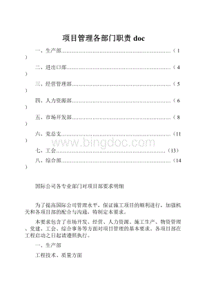 项目管理各部门职责docWord格式文档下载.docx