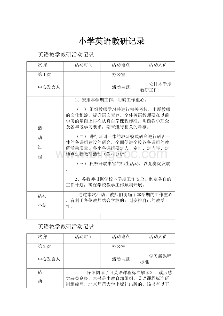 小学英语教研记录Word格式.docx