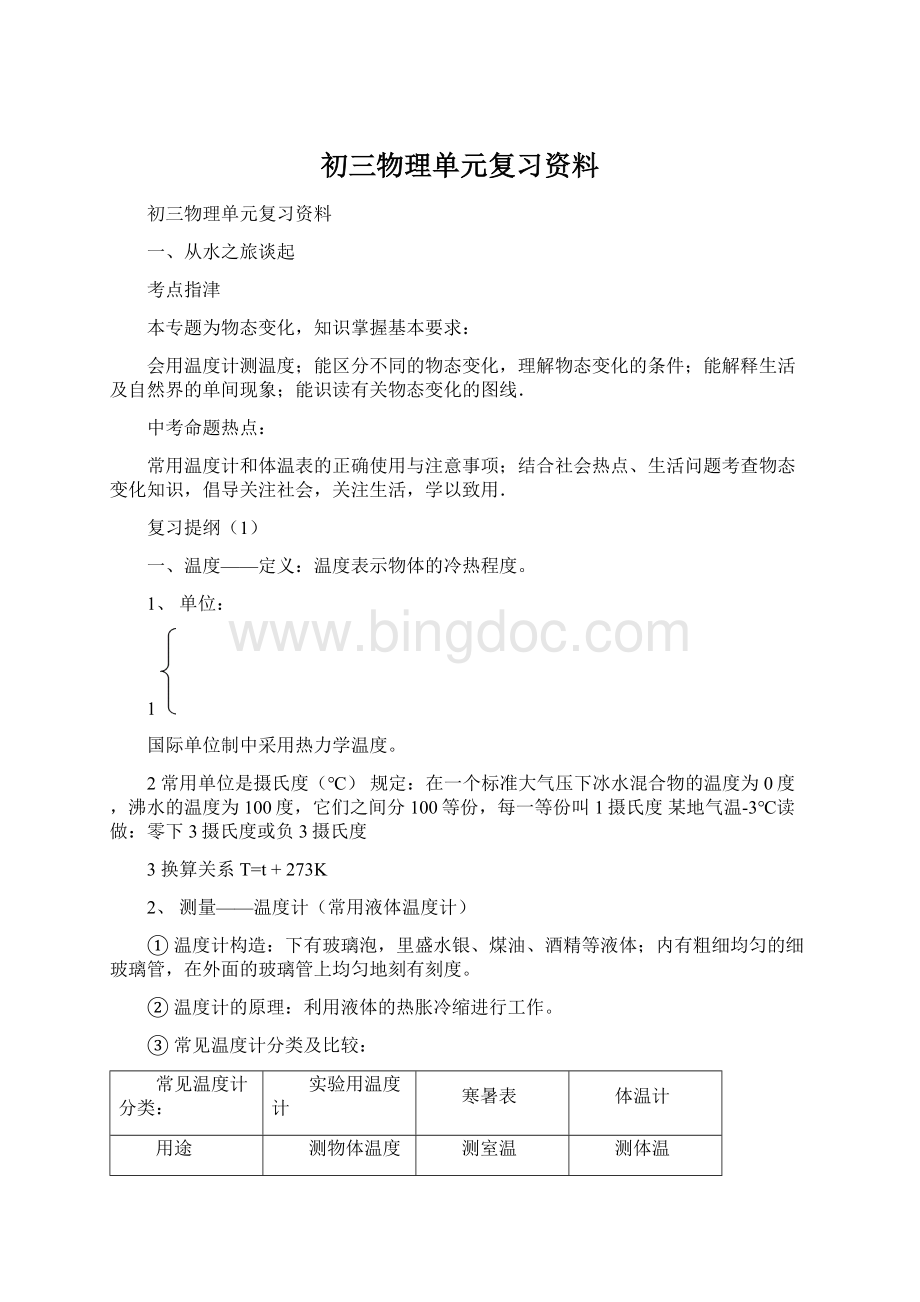 初三物理单元复习资料Word格式.docx