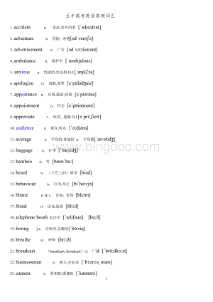 原创五年高考英语高频词汇带音标Word文档格式.doc
