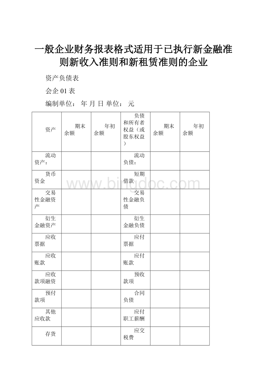 一般企业财务报表格式适用于已执行新金融准则新收入准则和新租赁准则的企业.docx