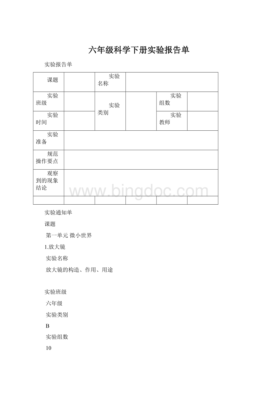 六年级科学下册实验报告单Word格式.docx