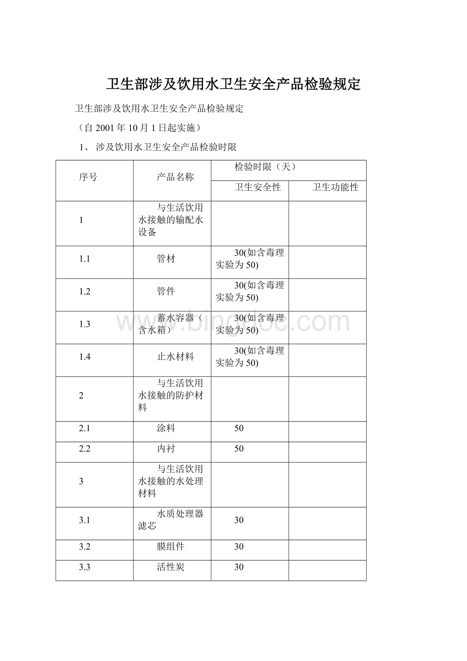 卫生部涉及饮用水卫生安全产品检验规定Word文档格式.docx