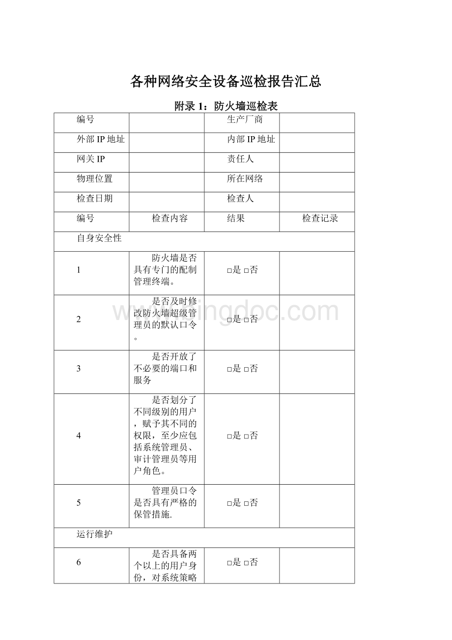 各种网络安全设备巡检报告汇总.docx