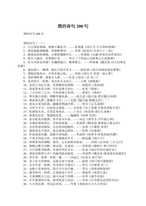 酒的诗句200句Word格式.docx
