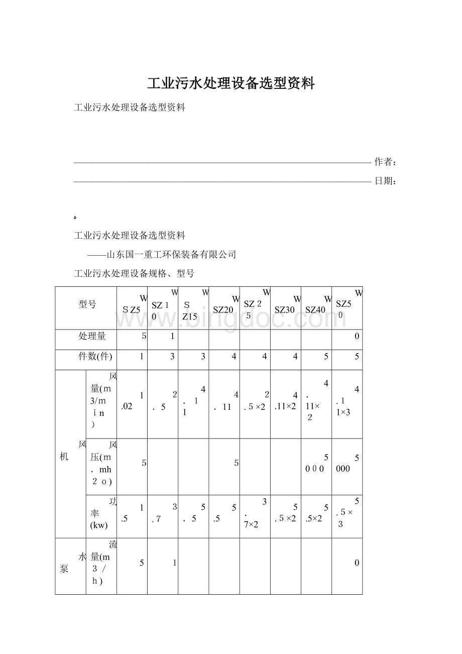 工业污水处理设备选型资料Word文档下载推荐.docx_第1页