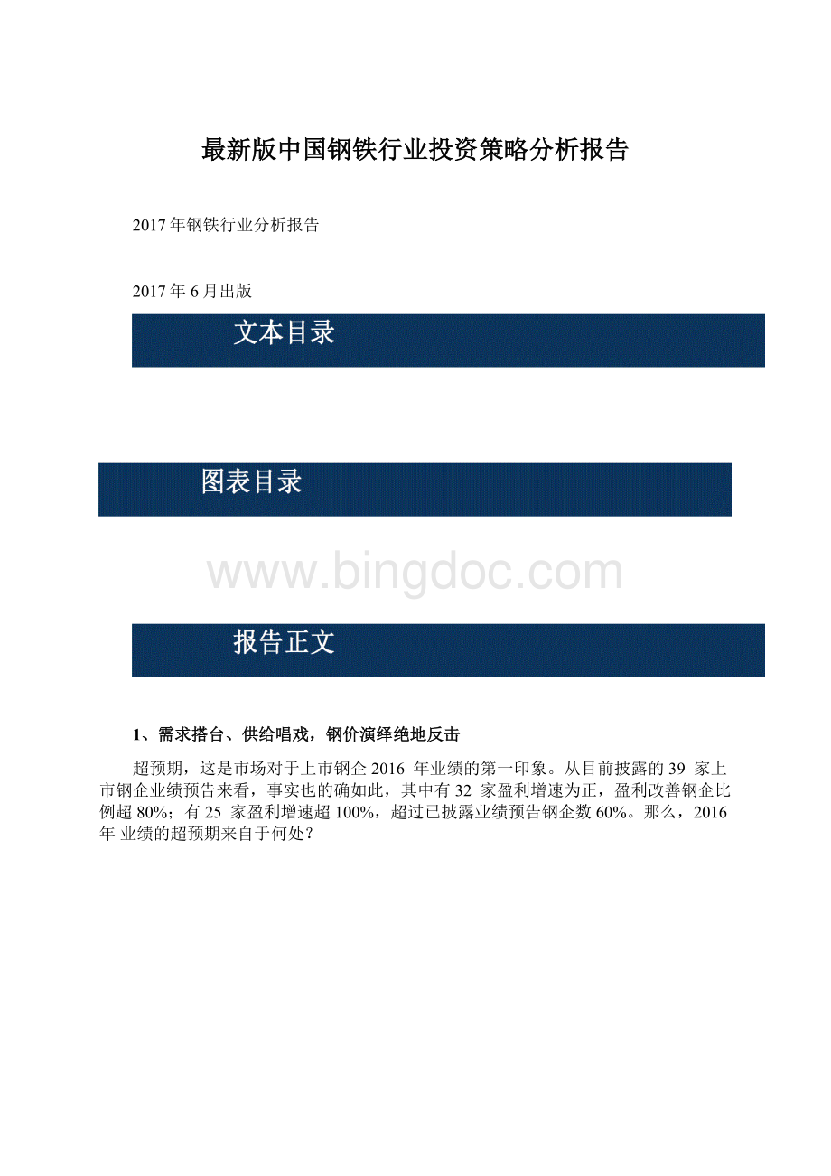 最新版中国钢铁行业投资策略分析报告Word格式.docx