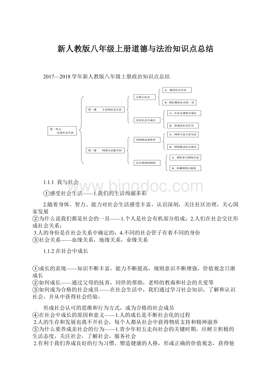 新人教版八年级上册道德与法治知识点总结.docx