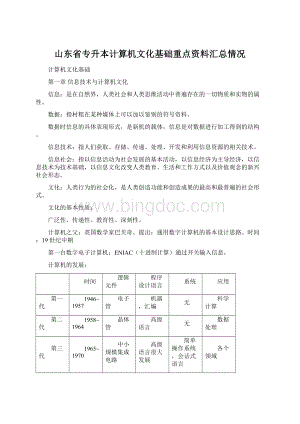 山东省专升本计算机文化基础重点资料汇总情况.docx