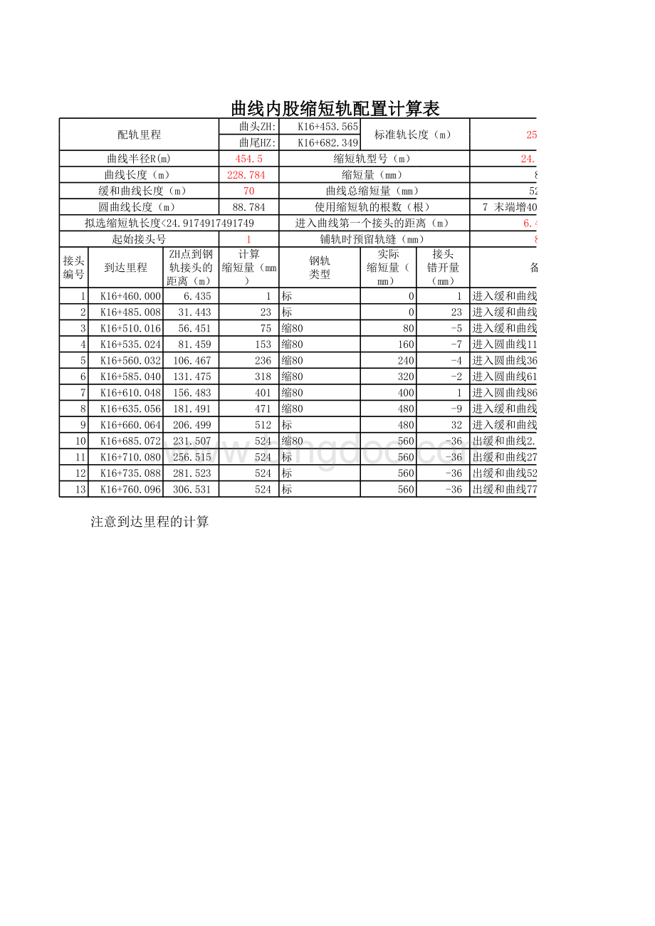 excel轨节表(轨节铺设计划表)计算表(自动计算)表格文件下载.xls_第1页