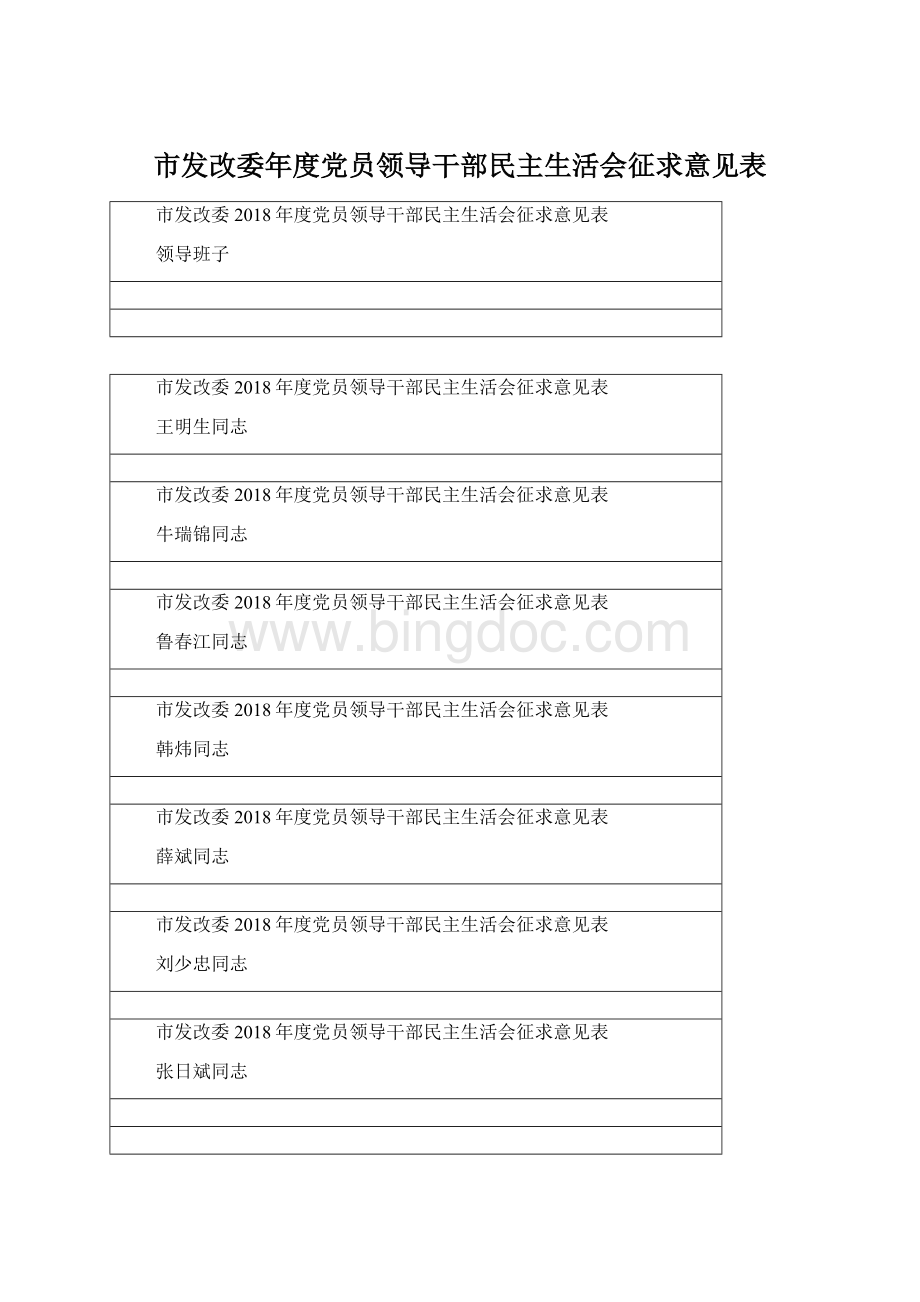 市发改委年度党员领导干部民主生活会征求意见表.docx