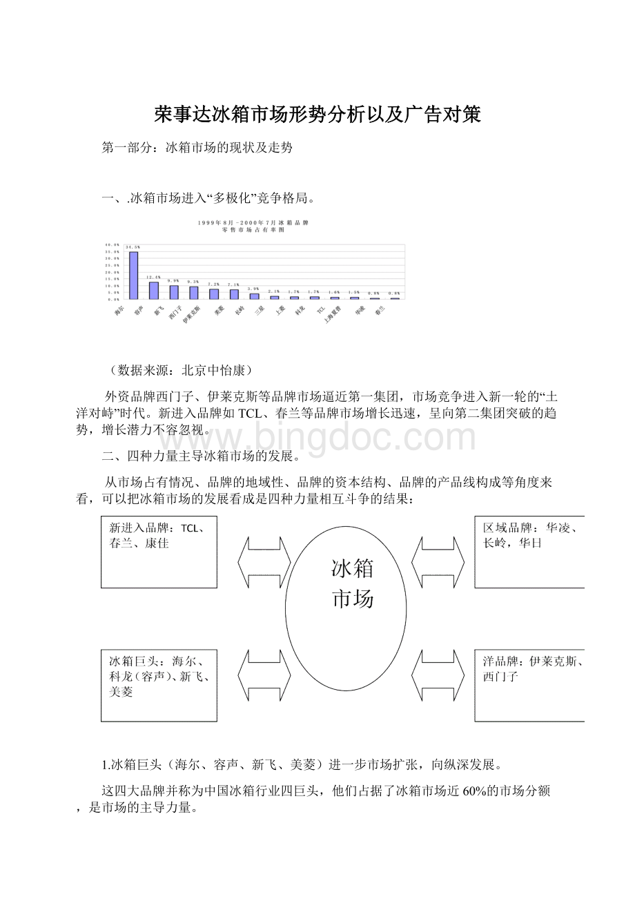 荣事达冰箱市场形势分析以及广告对策.docx_第1页