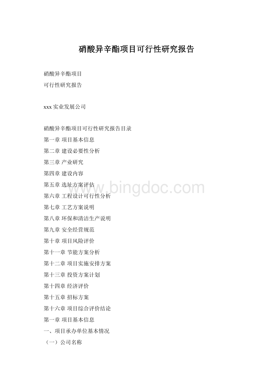 硝酸异辛酯项目可行性研究报告Word文档格式.docx