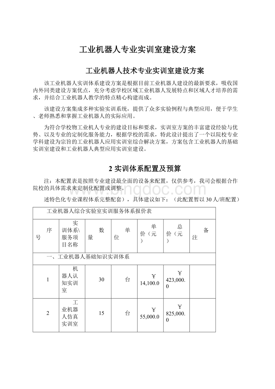 工业机器人专业实训室建设方案Word文档格式.docx